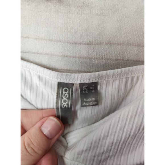 Asos Womens Crop Top White Spaghetti Strap Deep V-Neck Camisole Ribbed Knit 4 - Picture 5 of 6